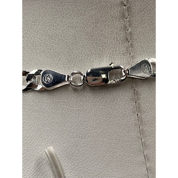 SJ 925 Italy Sterling Sterling Flat Cuban Link Diamond Etched Chain Necklace - Picture 7 of 11